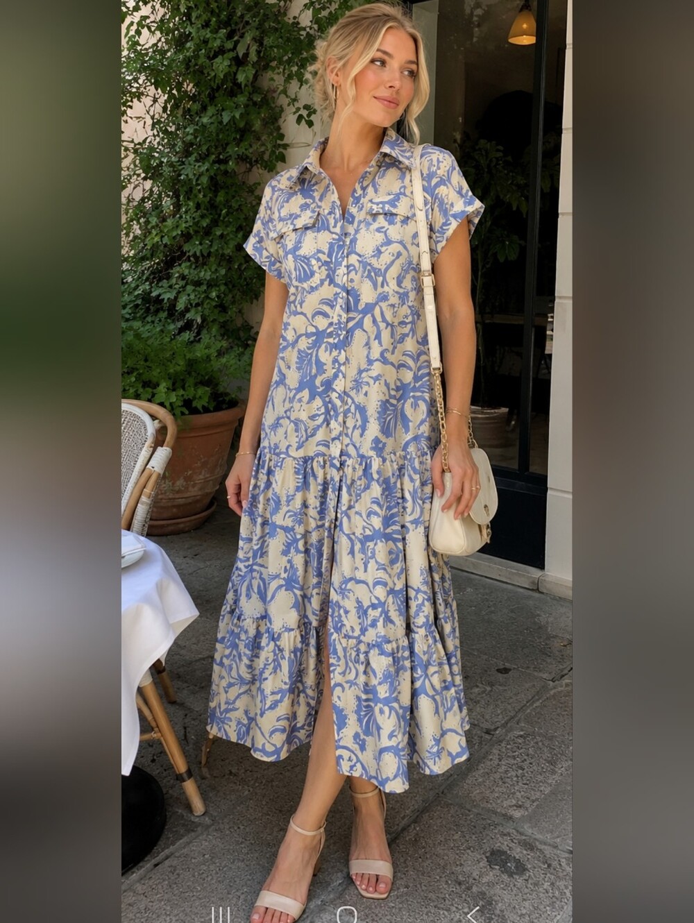 Alden Adair Blue and Cream Floral Collar Midi Dress
